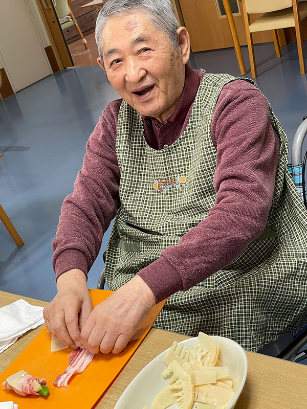 「スナップエンドウ＆竹の子肉巻き」作り